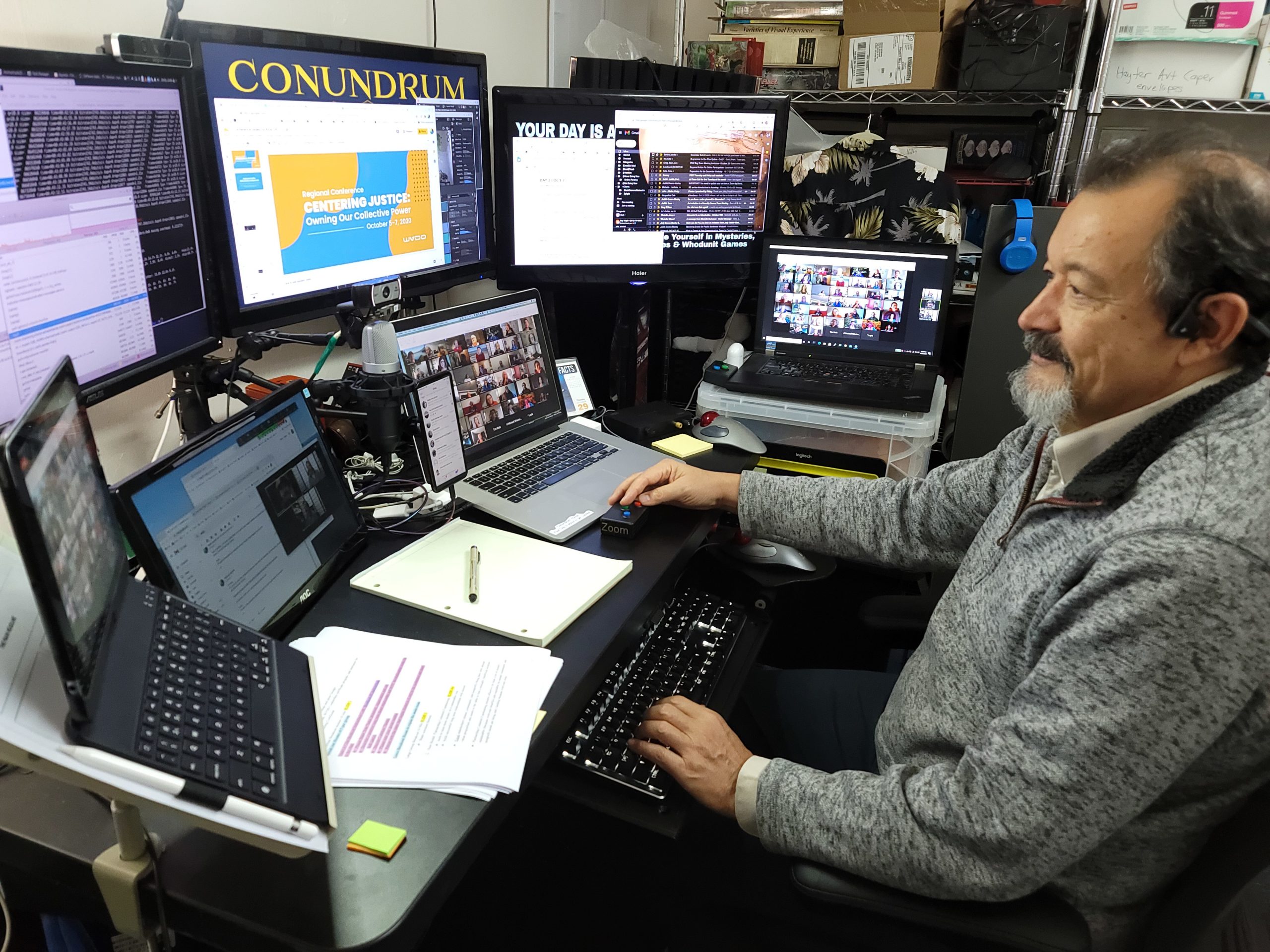 Mark at his Zoom mission control  desk